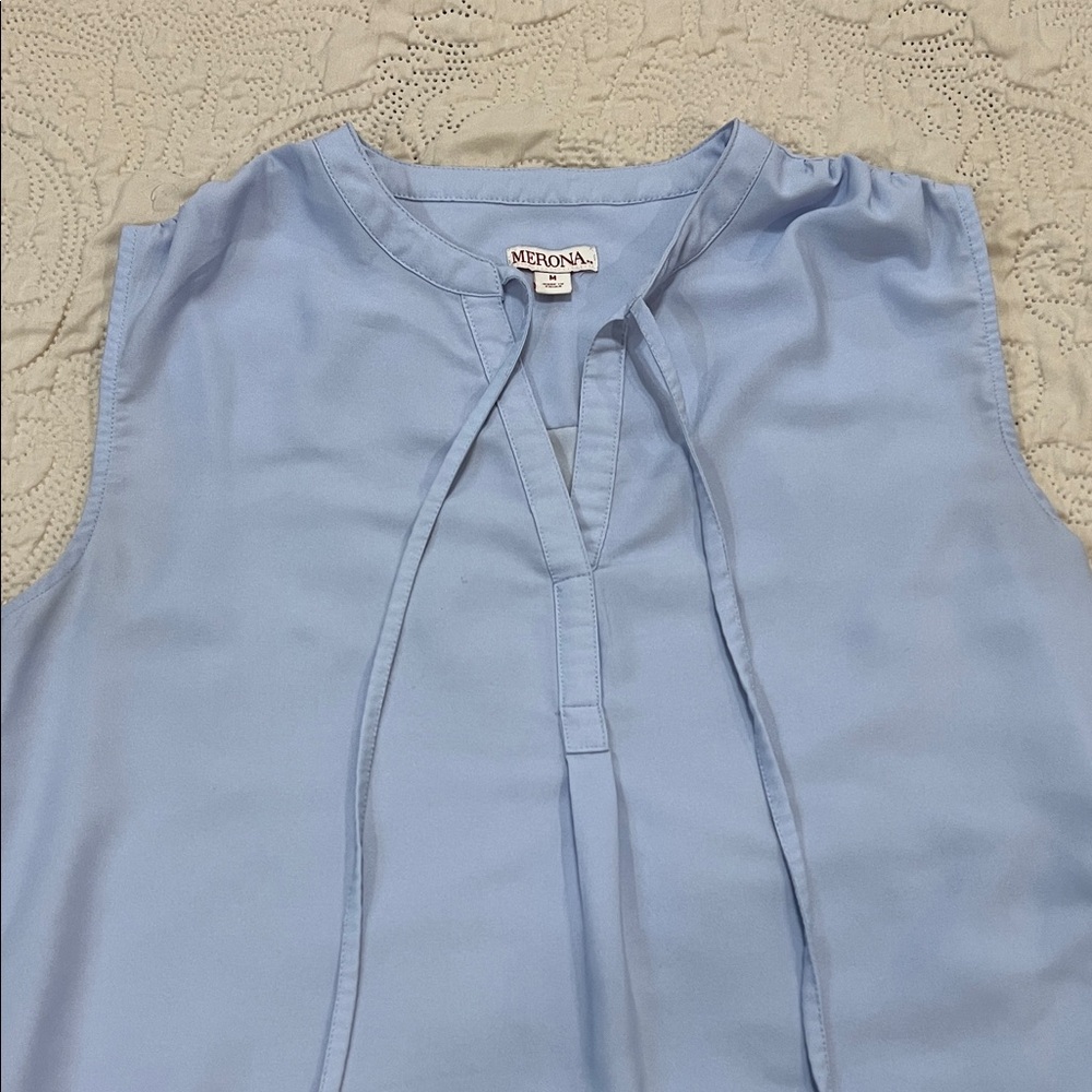 Merona Light Blue Sleeveless Midi Dress with Navy Leaf Print - Picture 6 of 11